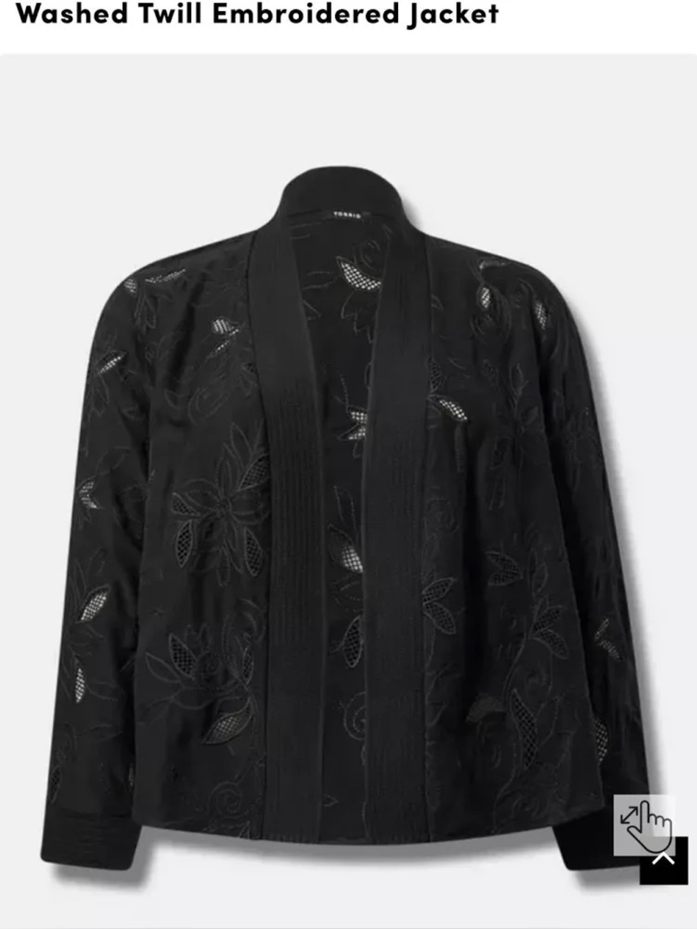 Torrid Deep Black Twill Embroidered  Jacket Plus Size 0